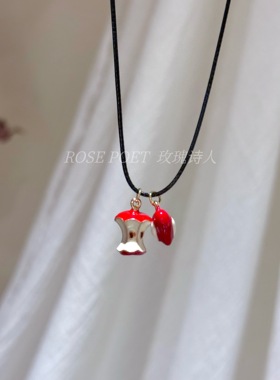 玫瑰诗人「红苹果剧场」秋冬红色爱心苹果项链可爱少女吊坠毛衣链