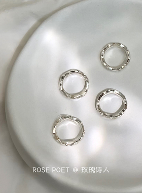 「银澜」不规则水波纹银色透明戒指女高级感日常通勤百搭素圈指环