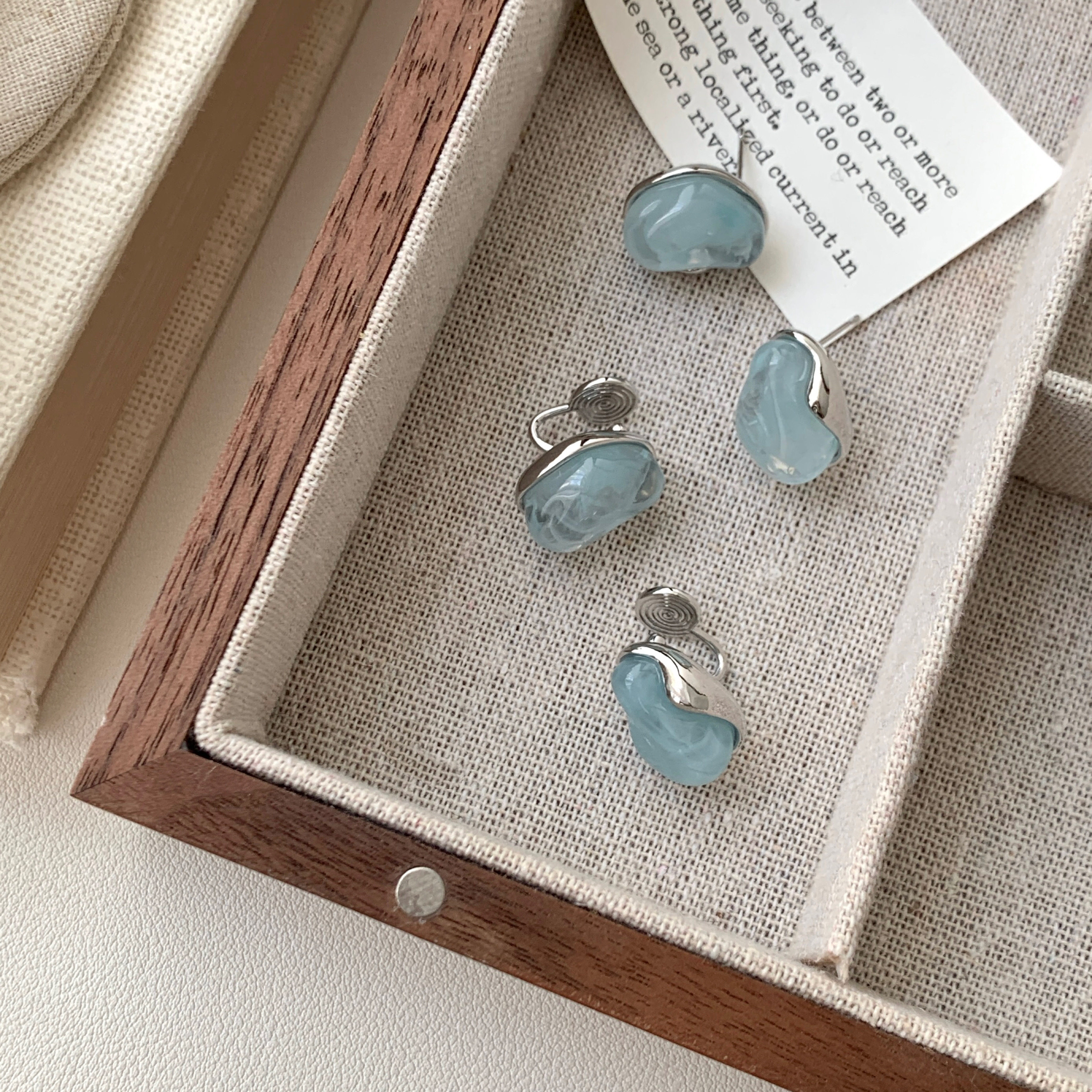 「冰川消融」夏日清凉薄荷蓝耳钉女小众设计高级感冷淡风耳饰耳环