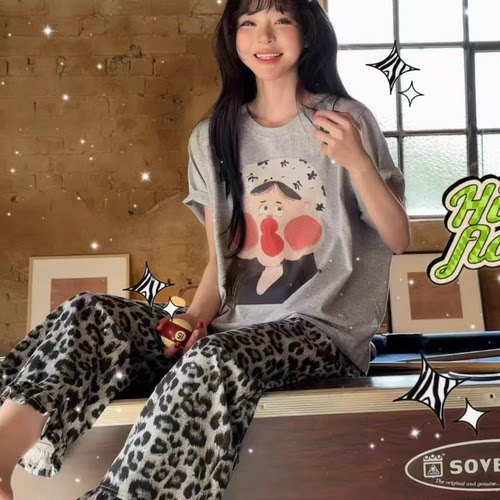 网红款豹纹甜美卡通女孩春夏季