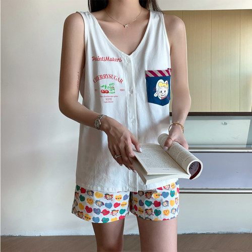 原田志卡通开衫无袖背心