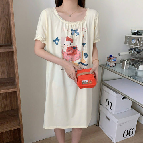 KITTY圆领短袖夏季睡裙宽松大码