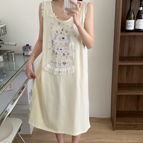 夏季蕾丝蛋糕背心睡裙无袖睡裙女