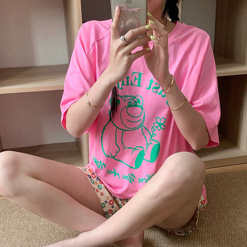 夏季宽松薄款睡衣卡通短裤家居服