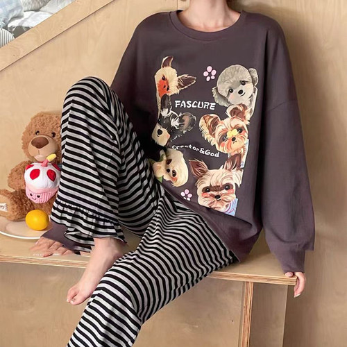 卡通狗狗条纹花边日系ins