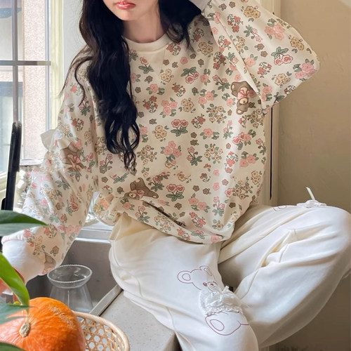 碎花小熊甜美套头日系小清新