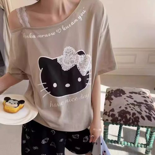 露肩KITTY猫花边女士剪标拆标款