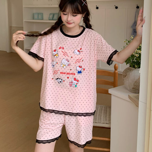 波点公主蕾丝甜美少女套装家居服