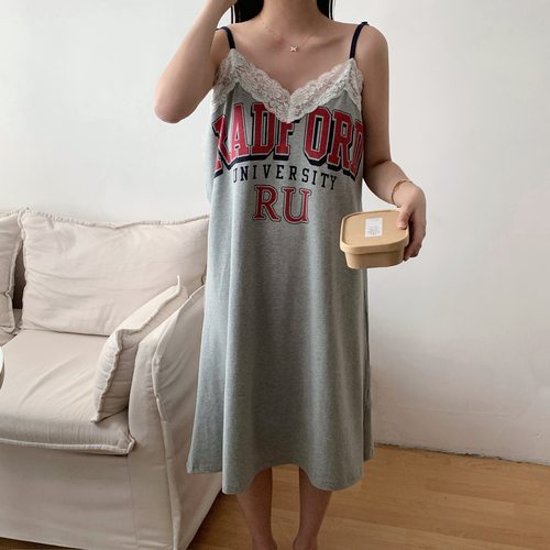 带胸垫吊带无袖女士纯棉睡裙