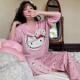 KITTY猫卡通立体圆领纯棉秋季 女士睡衣家居服可外穿套装 长袖 长裤