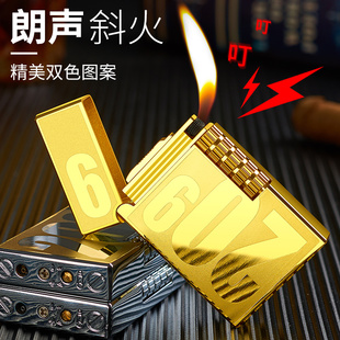 新款2099金砖创意朗声钢音金属明火侧打砂轮打火机充气气体点烟器