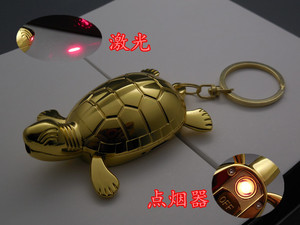 迷你钥匙扣小金龟防风打火机 红外线激光乌龟模型USB充电点烟器