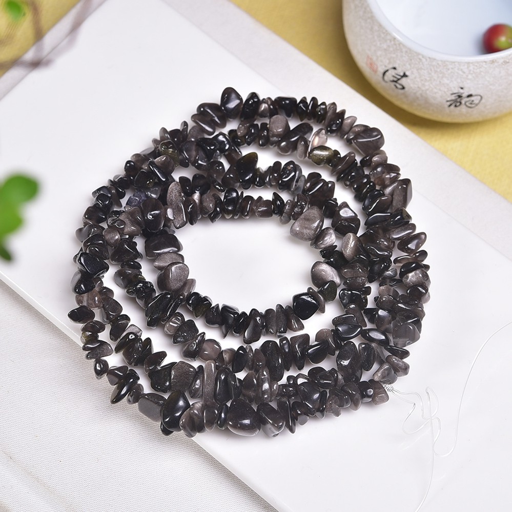 天然银曜石碎石半成品不规则原石diy配饰手工编项链佛珠手链手串