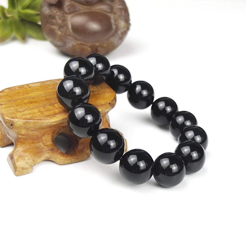 沛孚新品天然黑玛瑙手链佛珠手串玉髓单圈男女正品包邮