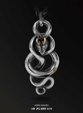 无垠925银18K金无限犄角蛇吊坠