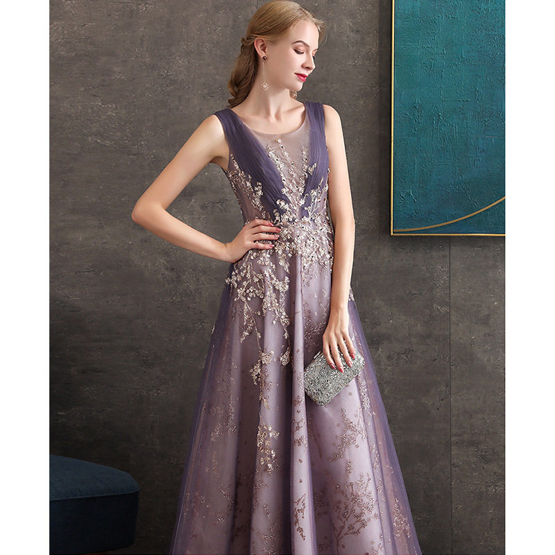 晚礼服女2026新款紫色宴会气质长款无袖仙气显瘦持人年会礼服女