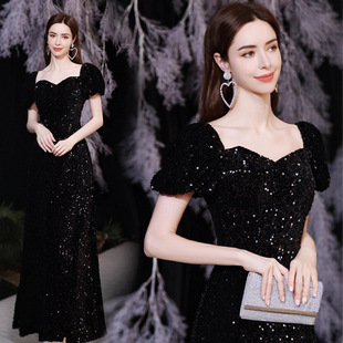 黑色晚礼服宴会气质演出钢琴表演指挥大合唱美声独唱主持人连衣裙