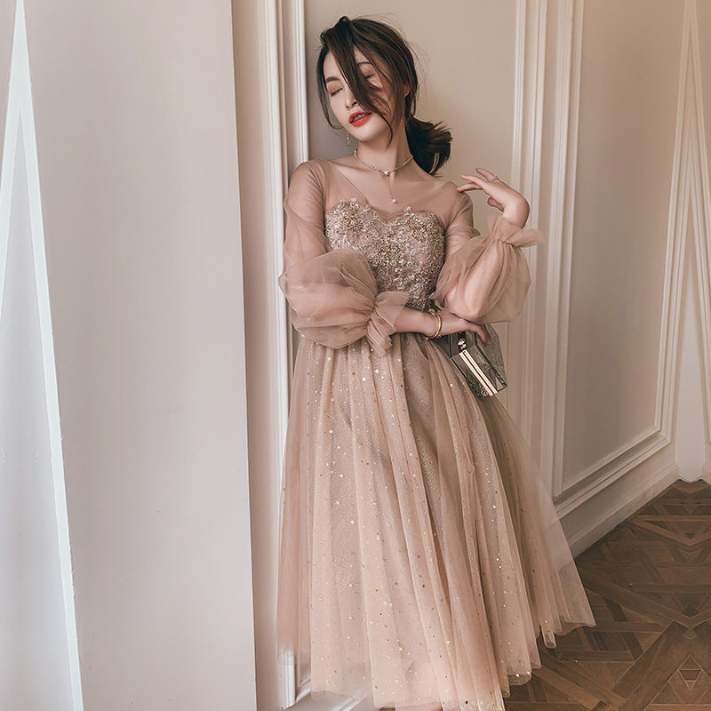 洋装晚礼服裙女宴会生日高级质感气质小个子伴娘服平时可穿连衣裙