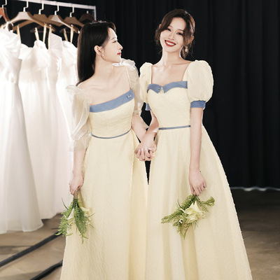 伴娘服香槟色2026新款婚礼姐妹团小个子高级礼服裙女平时可穿冬季