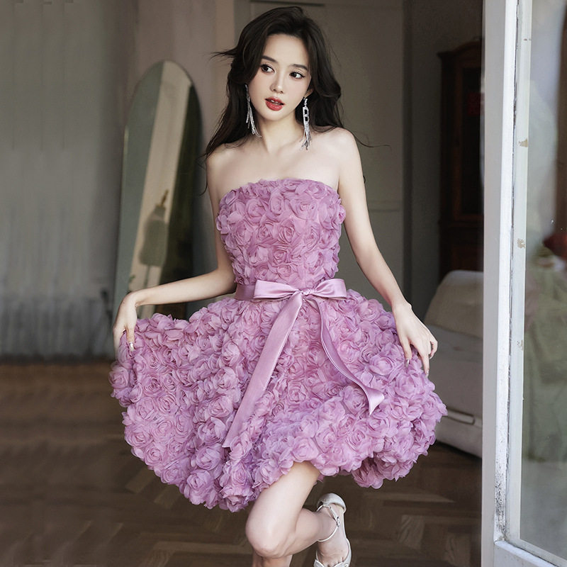 宴会小个子晚礼服女party生日派对高级感法式抹胸轻奢名媛连衣裙