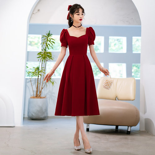 大码敬酒服新娘胖mm200斤加肥加胖大码高腰遮肚显瘦礼服酒红色