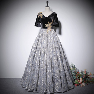 黑色晚礼服裙女2026新款V领大码公主高端美声独唱声乐艺考演出服