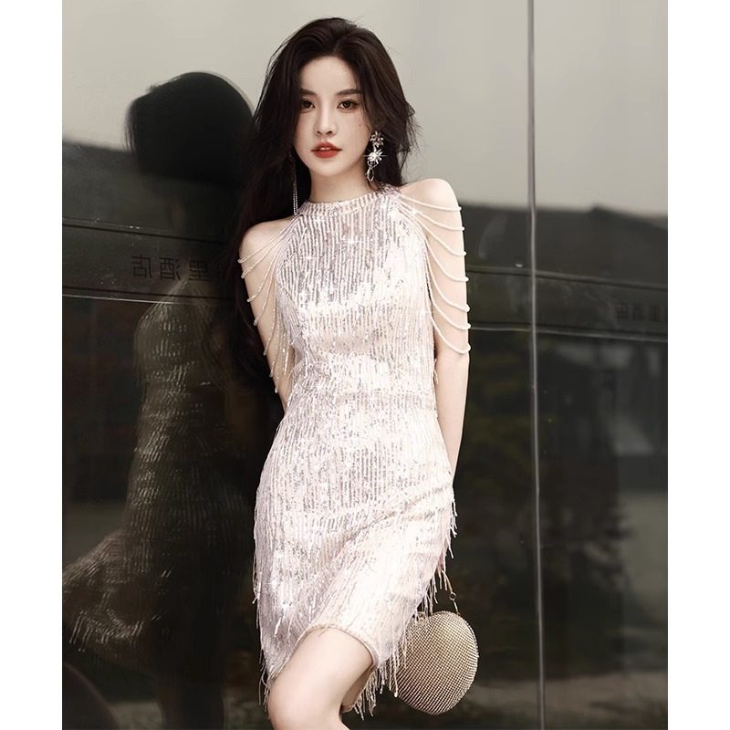 晚礼服女2026新款高级感宴会轻奢小众高端主持人亮闪短款裙成人礼