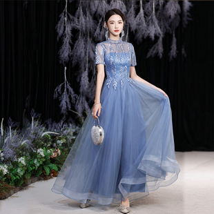 大合唱团演出服装长裙学生指挥主持人晚礼服女冬季成人宴会连衣裙