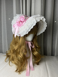 洛丽塔扁帽 lolita帽子bnt手作昭和蕾丝花边粉色