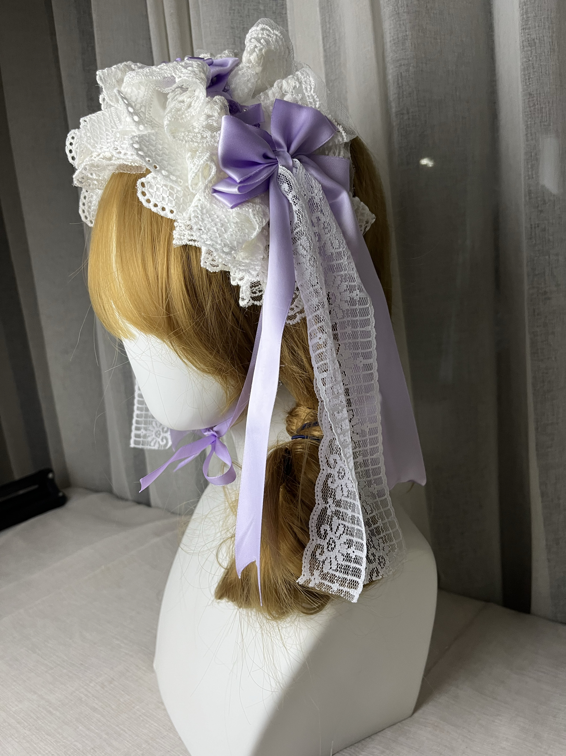 洛丽塔扁帽 lolita帽子bnt手作昭和蕾丝花边紫色发带