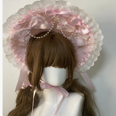 原创手作Lolita奈特BNT甜美发饰蕾丝重工蝴蝶结发带田园风浅粉色