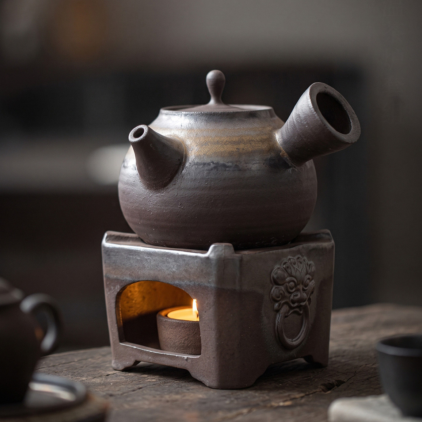 老岩泥陶瓷煮茶壶蜡烛加热温茶炉套装烤火炉可明火户外围炉煮茶壶图片