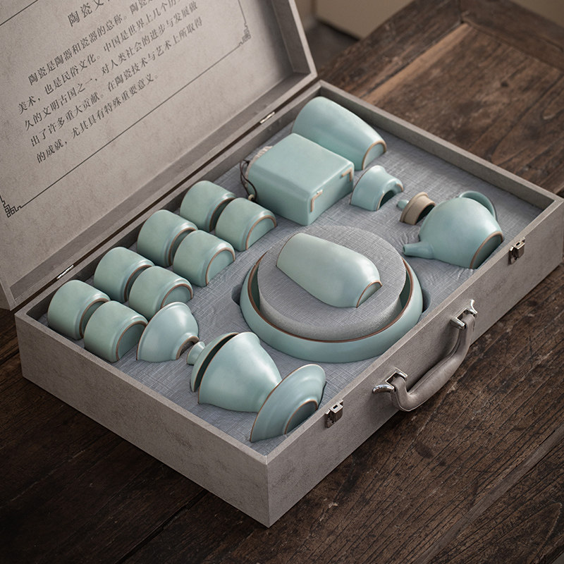 新款2024天青汝窑茶具套组整套功夫茶具全套茶壶盖碗泡茶公司订制
