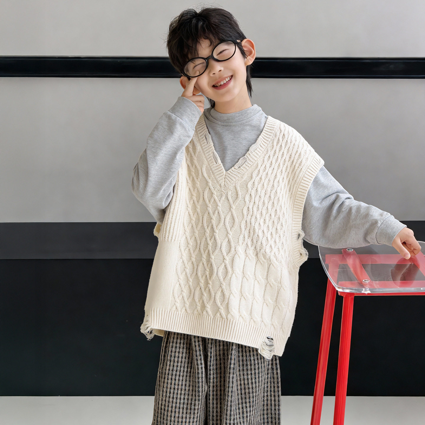 棉小铺男童马甲儿童春季韩版2026新款无袖个性百搭针织衫童装上衣