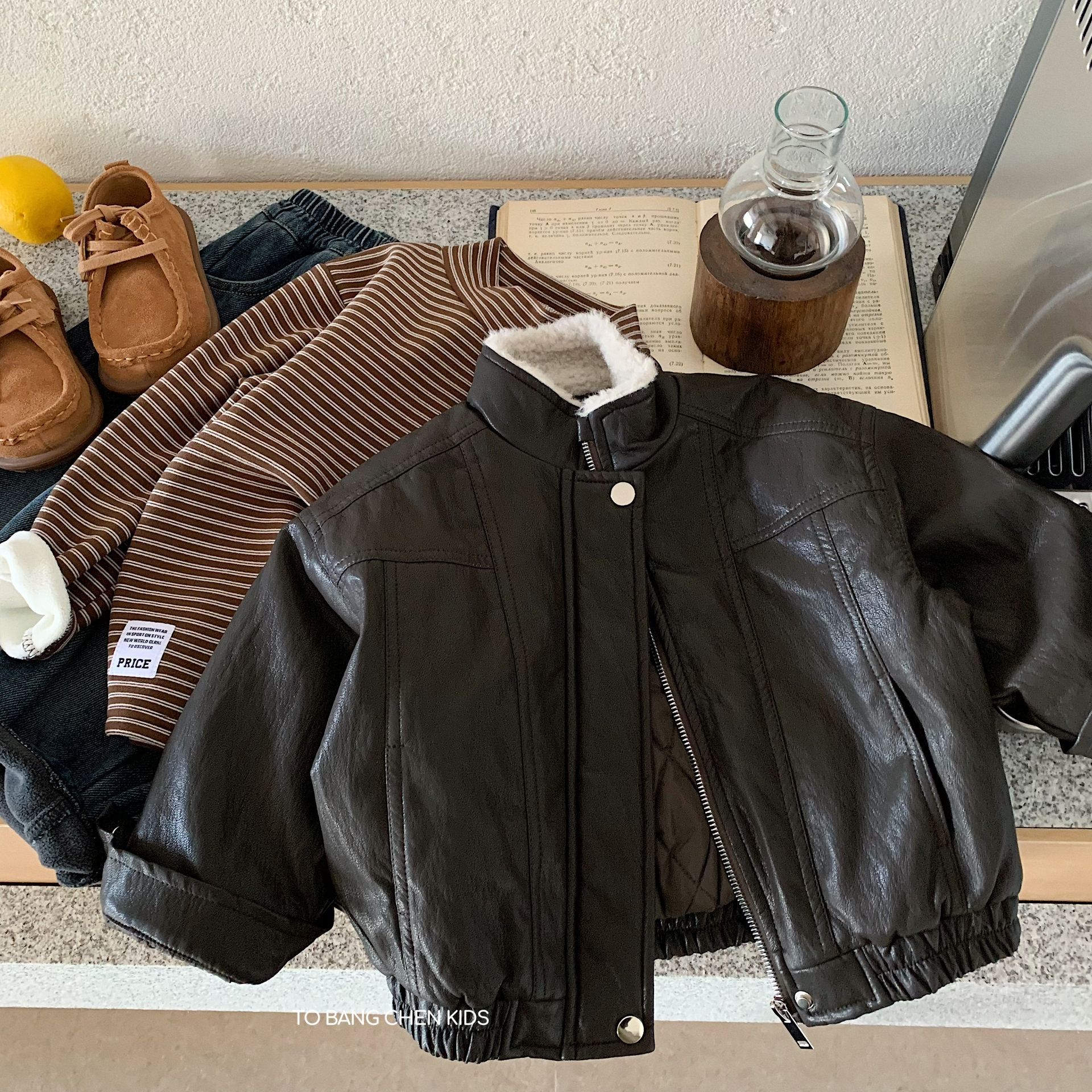邦诚儿童加厚皮衣2025冬季新款男女童帅气夹棉外套中小童冬装