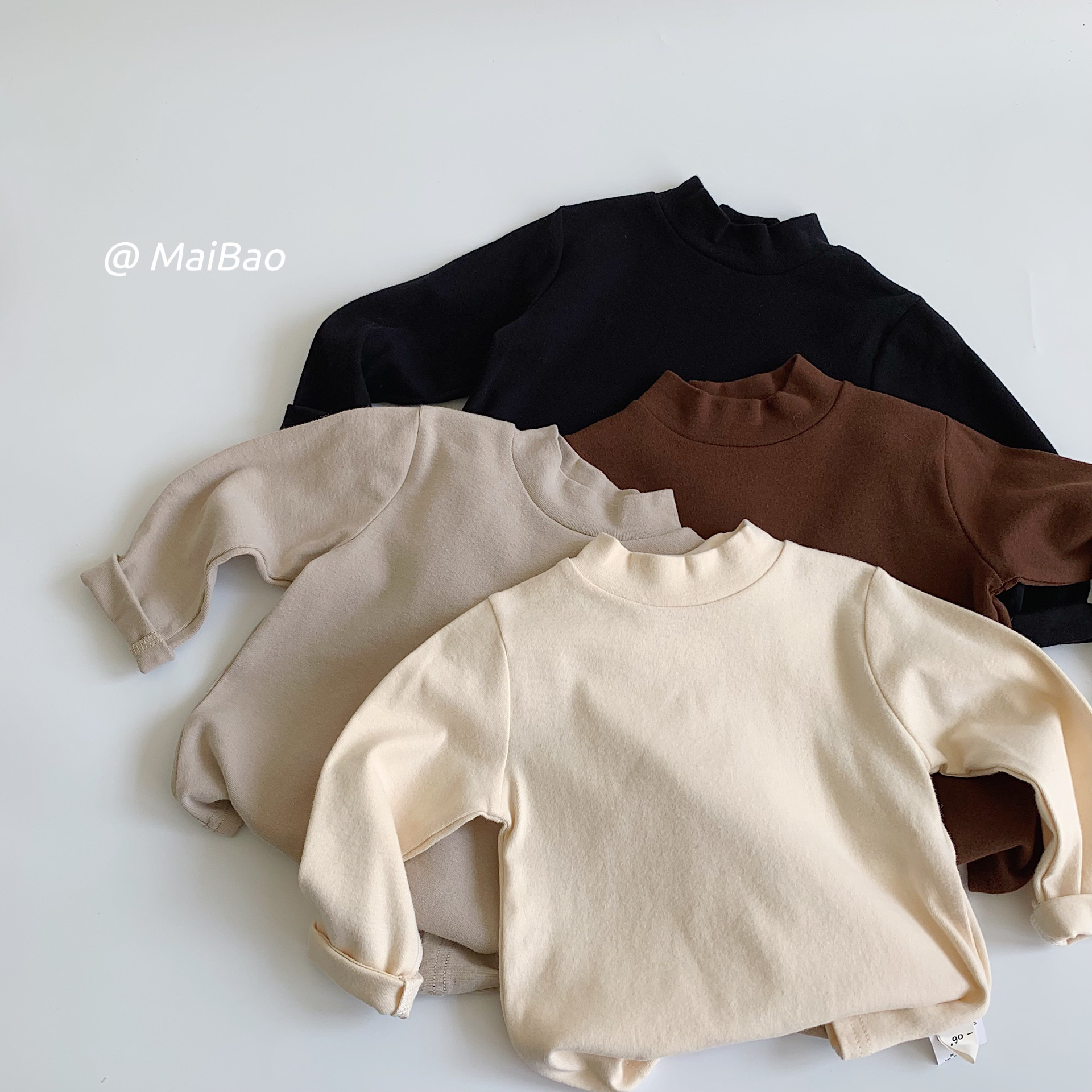 麦宝儿童打底衫2025冬季新品男女童半高领纯色上衣童装百搭打底衣