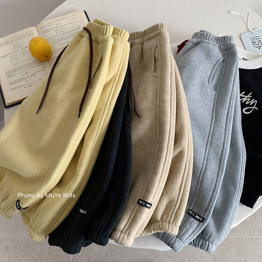木野儿童加绒加厚卫裤冬季保暖长裤服饰男女童韩版百搭童装休闲裤