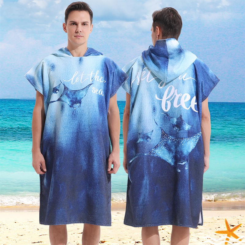 亚马逊成人连帽浴巾超细纤维搭披风沙滩速干浴袍斗篷海滩浴袍实用