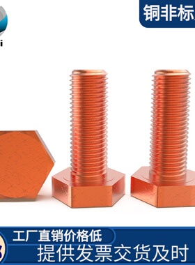 T2紫铜红铜外六角螺丝电解铜螺栓外六角螺丝M456810*1012162030