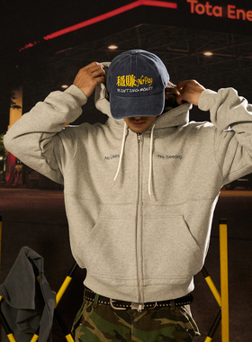 AGRYPNIA 标语印花重磅580g毛圈卫衣拉链帽衫宽松外套