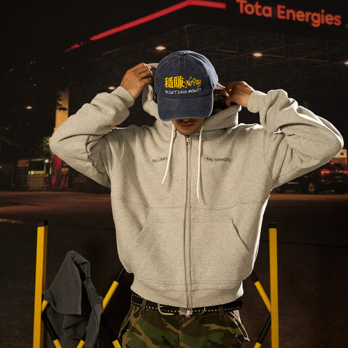 AGRYPNIA 标语印花重磅580g毛圈卫衣拉链帽衫宽松外套