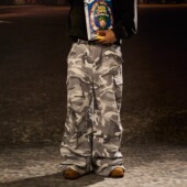 AGRYPNIA 伞兵裤 25FW宽松廓形直筒水洗绿迷彩灰白迷彩工装 长裤