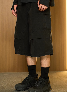 AGRYPNIA 复古洗水做旧宽松七分裤工装短裤阔腿裤