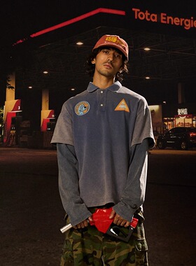 AGRYPNIA 25FW水洗做旧数码印花假两件长袖POLO衫