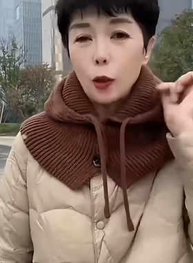 羽绒服帽子女冬季毛线针织帽围脖一体显脸小护耳韩国保暖