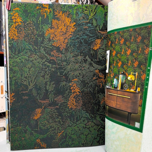 鎏金秘境美式复古背景提花墙布