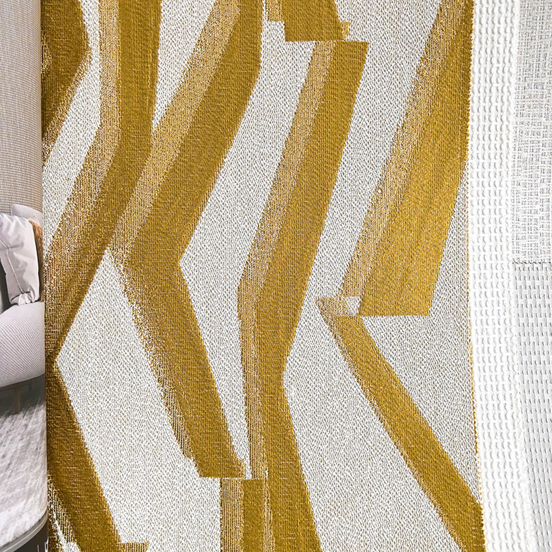 意式极简抽象条纹 棉麻混纺金银丝 设计师样板间个性空间背景墙布