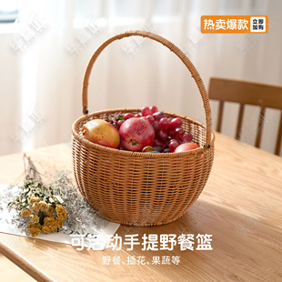 W303仿藤编可活动手工圆形手提篮买菜野餐小果蔬篮28