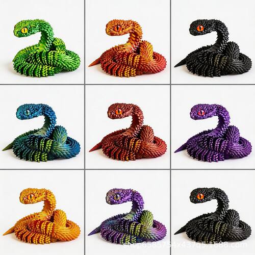 3D Printed Snake Movable Joint Fidget Toy Figurine Simulatio