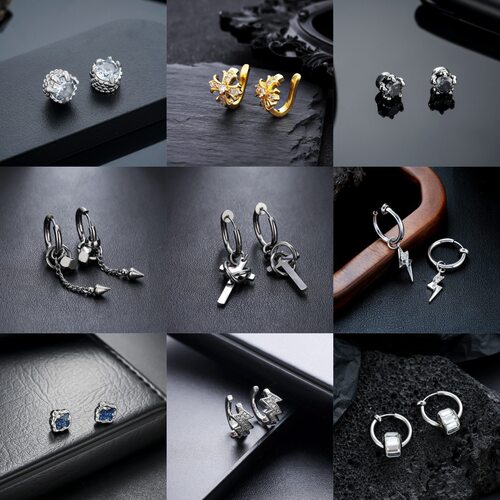 6 Pairs of Magnetic Stud Earrings Men and Women Black Magnet